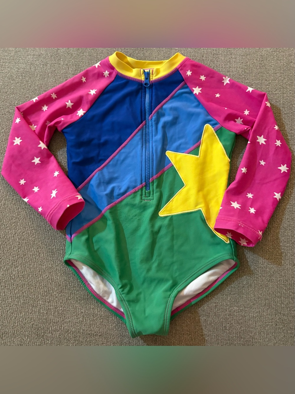 Hanna Andersson Girls' One-Piece Rash Guard Swimsuit - Pink, Blue, Green, Yellow